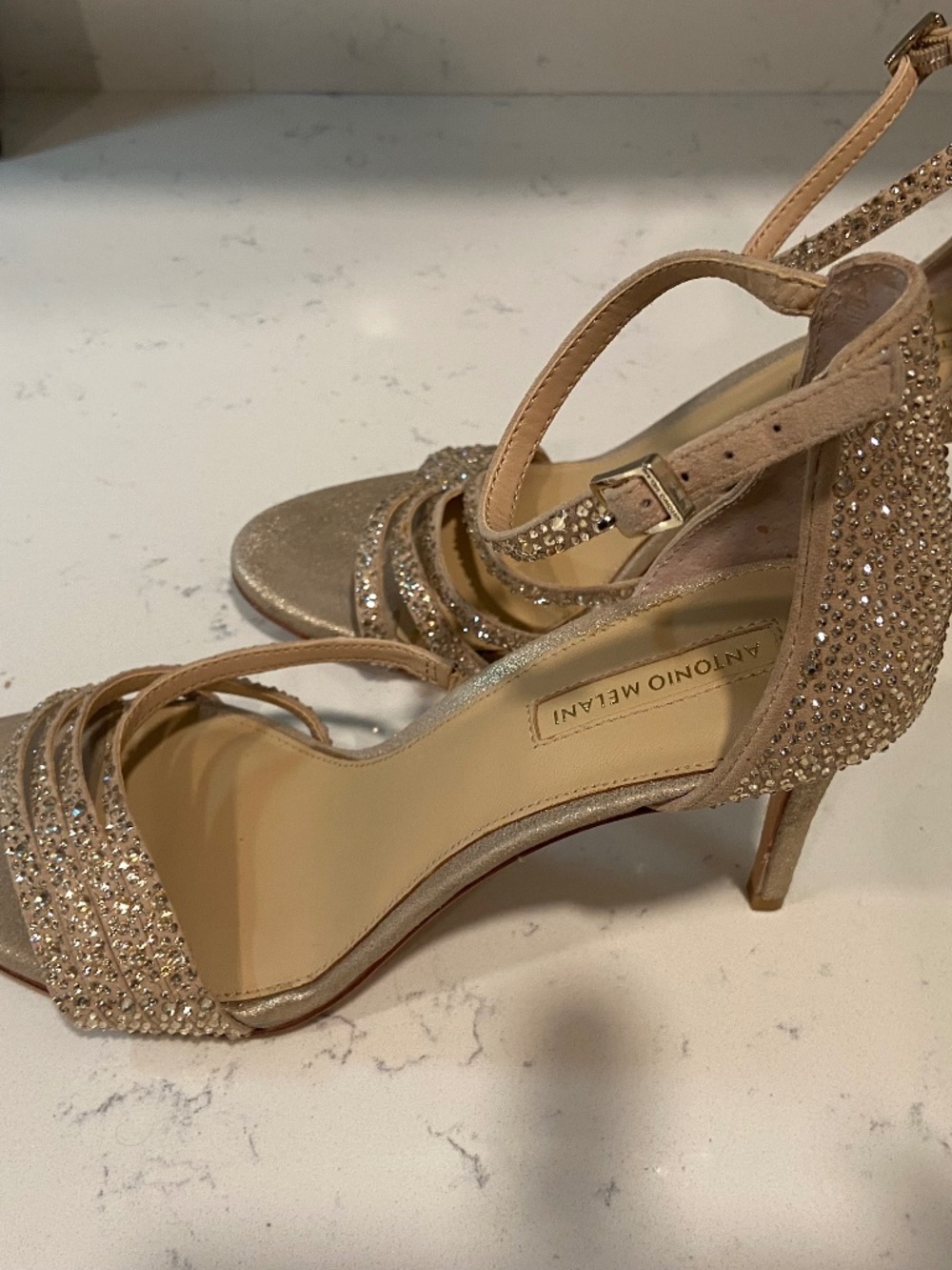 Antonio Melani Goldtone Strap Heels Size 9